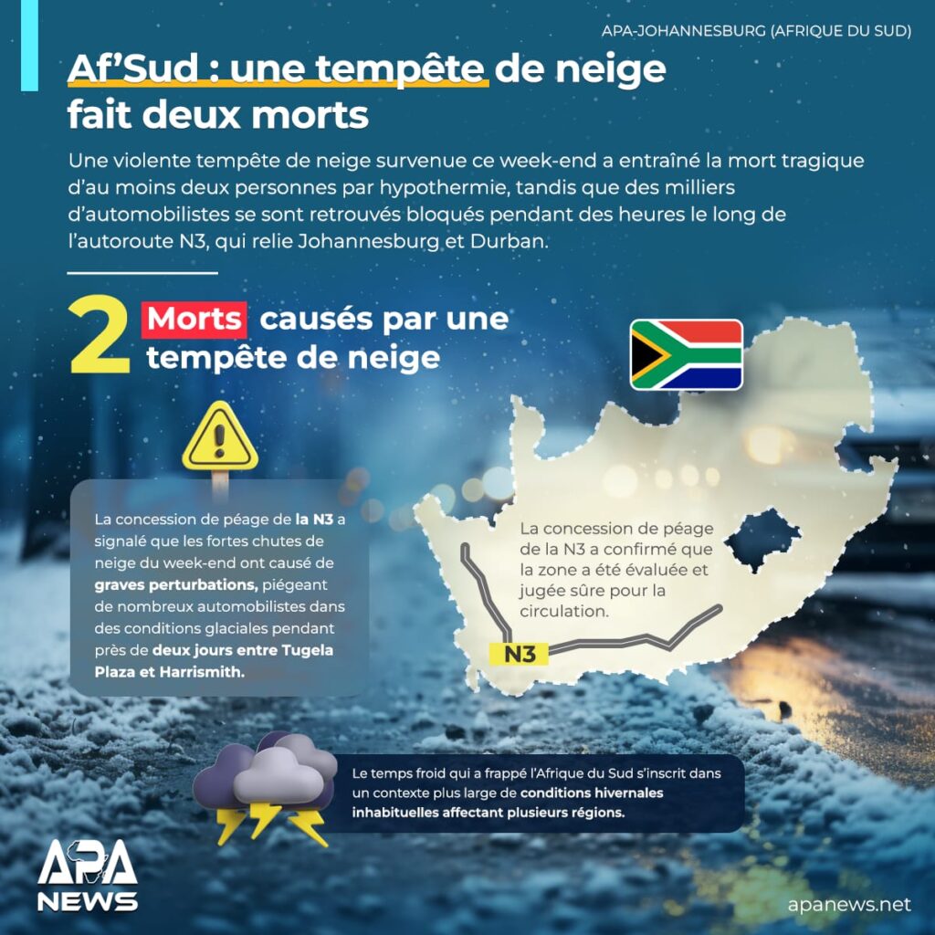 Af’Sud: une tempête de neige fait deux morts